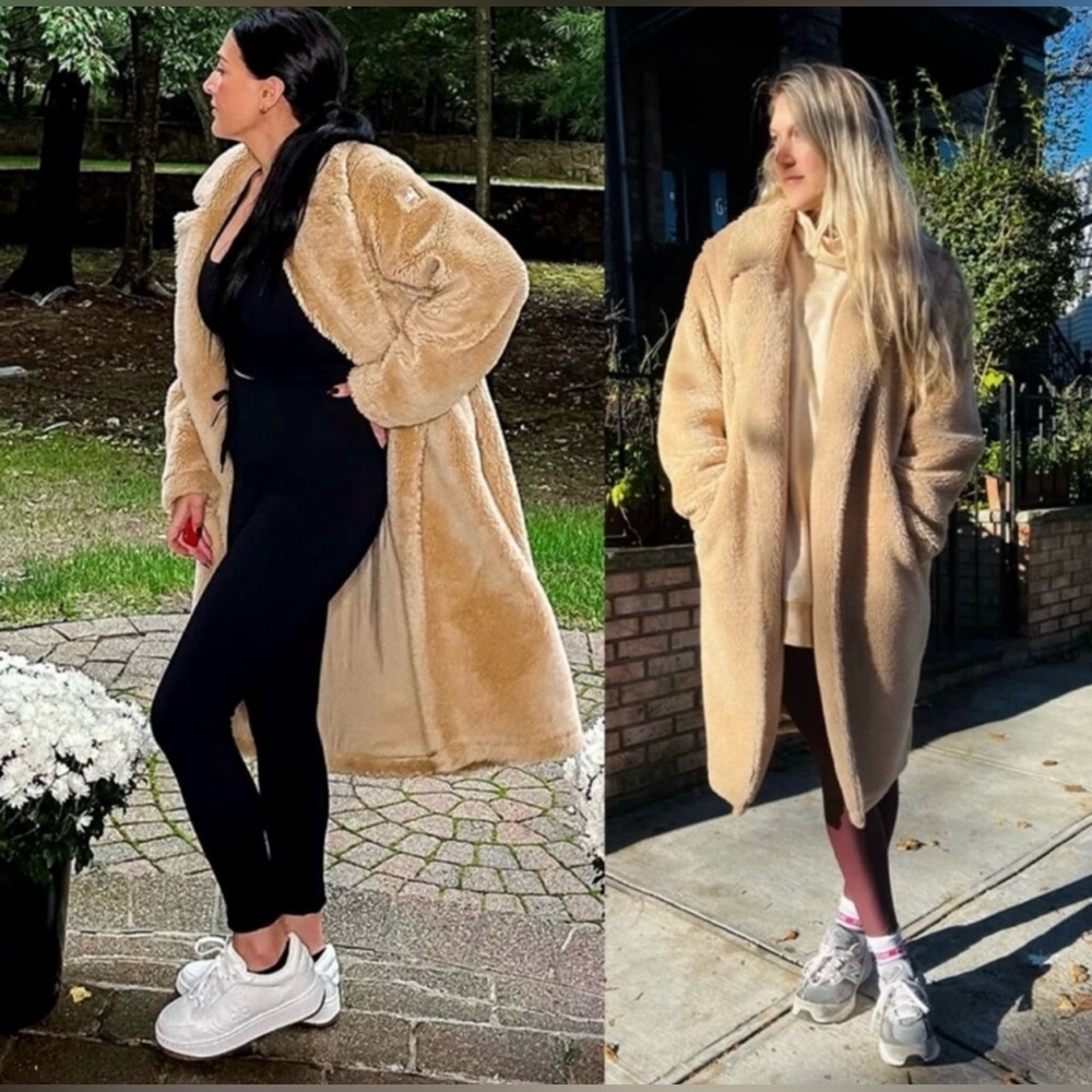 Alo yoga oversized Sherpa Trench Coat In Camel Teddy Jacket Size Large - Picture 8 of 10